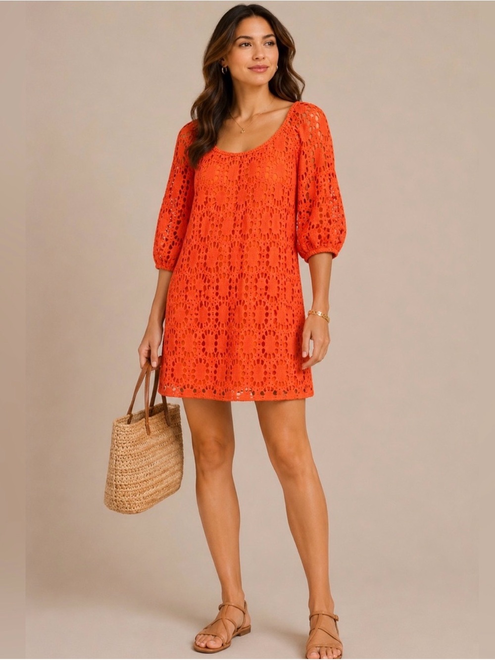 Trina Turk Vibrant Orange Crochet Dress 4